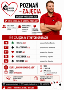 Harmonogram zajęć Nauka Brydża Poznań, wrzesień-październik 2026